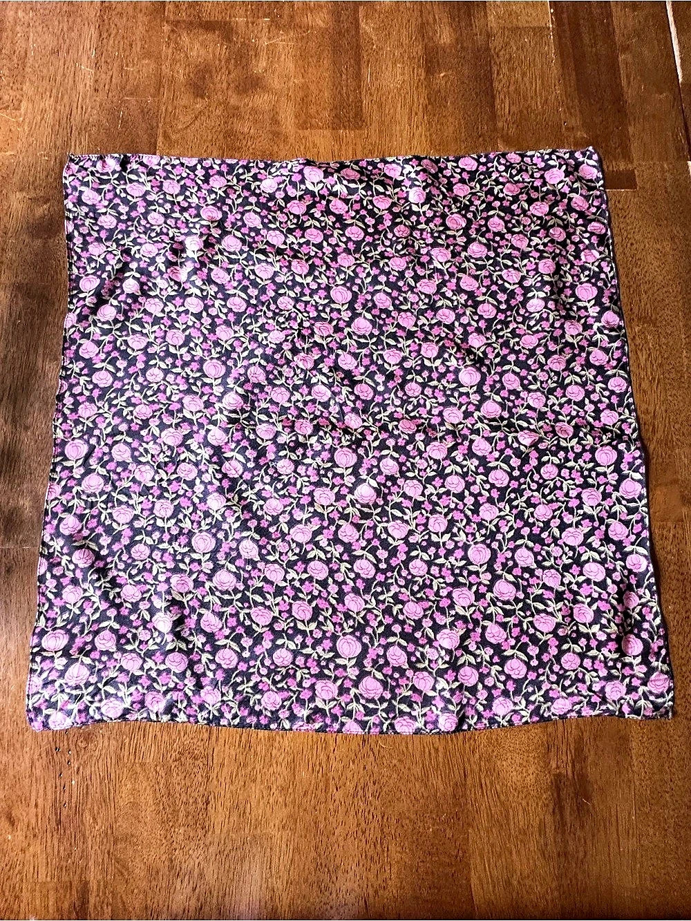 VTG 70s 80s Ditsy Rose Silk Satin Hair Bandana Scarf 22" Cottagecore